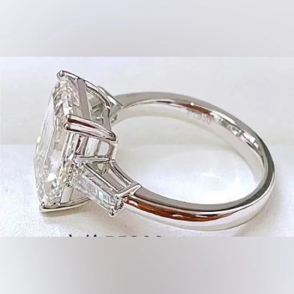 5.62ct  Exaggerated Hip Hop Bolt Bling Silver Pinky Ring Asscher Cut Men's